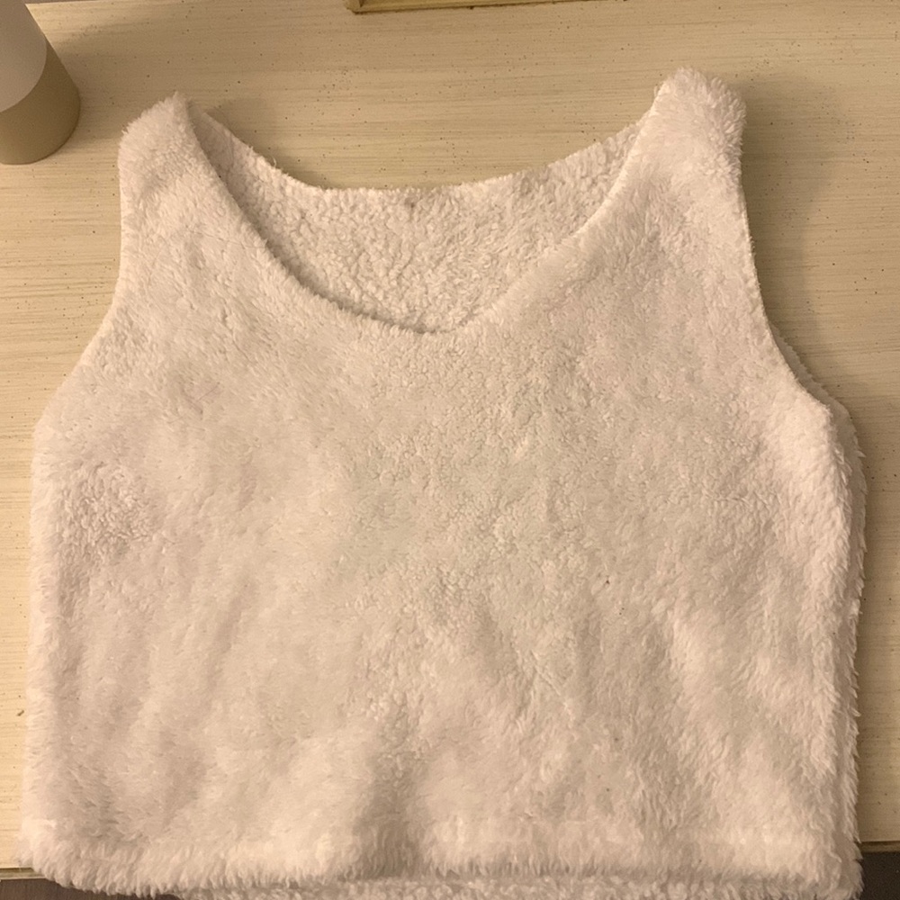 white fluffy tank top